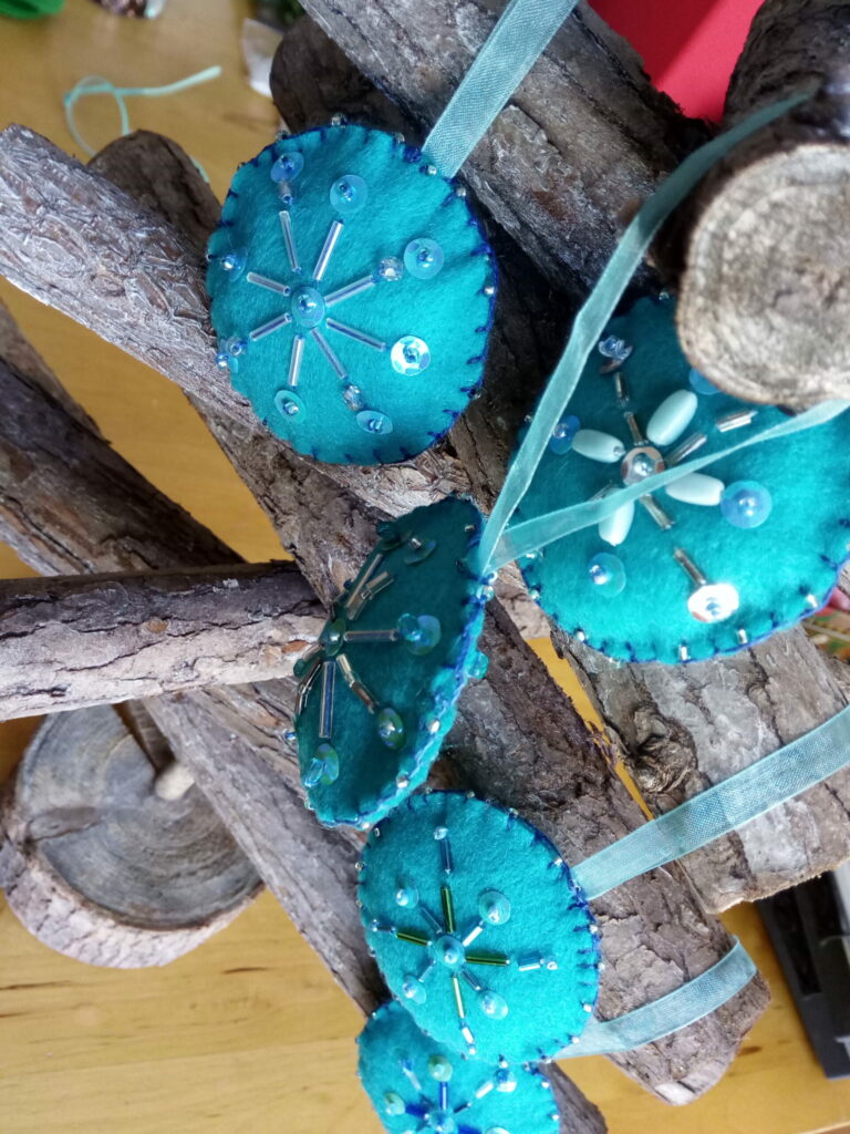 Turquoise felt decorations