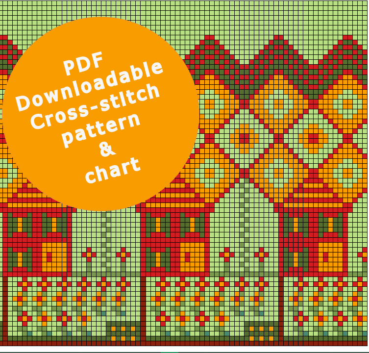 Folk style houses cross-stitch pattern