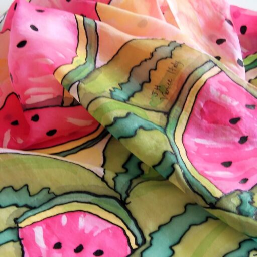 pink and green silk scarf