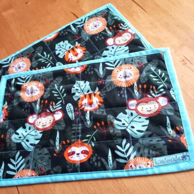 Set of two quilted placemats for kids in Jungle theme