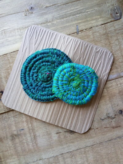 Hand coiled brooch & earrings made with recycled silk - Image 2