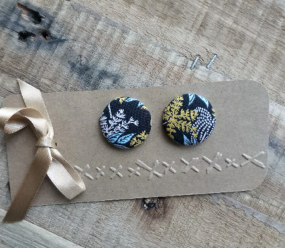 Textile covered button clip earrings - Image 2